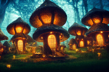 Small fantasy village, fairytale land illustration