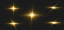 Light Effects, Glare, Glitter, Explosion, Golden Light, Vector Illustration. Shining Golden Stars.
