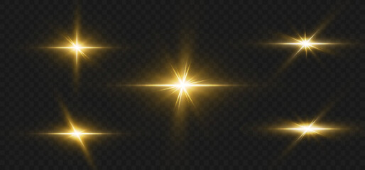Wall Mural - light effects, glare, glitter, explosion, golden light, vector illustration. shining golden stars.