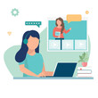 © Валентина Коломеец - Girl with headphones doing online courses with laptop