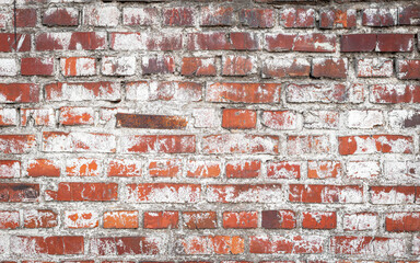 Poster - Old red brick wall grunge texture. Old seamless cracked bricks wall with a weathered surface. Brick wall background, copy space for design and text.