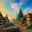 liebevoll gezeichnetes deutsches Dorf in warmen Farben,CG Kunst,Wallpaper