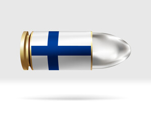 Finland flag on bullet. A bullet danger moving through the air. Flag template. Easy editing and vector in groups. National flag vector illustration on background.