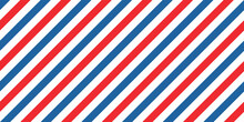 Vintage Barber Seamless Pattern. White, Blue And Red Diagonal Lines Stripe Texture. Vector Illustration.