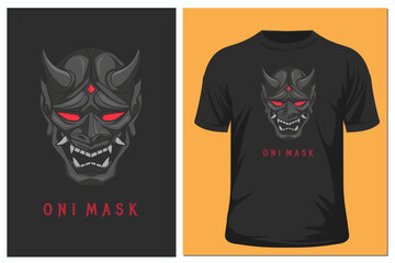 Oni mask black t shirt vector illustration