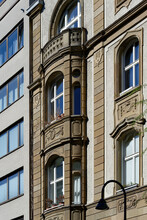 Beautiful Art Nouveau Facade With Bay Window Next To A Simple New Building