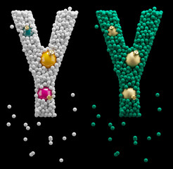 Sticker - Christmas toy font. Snowball, foam. Letter Y