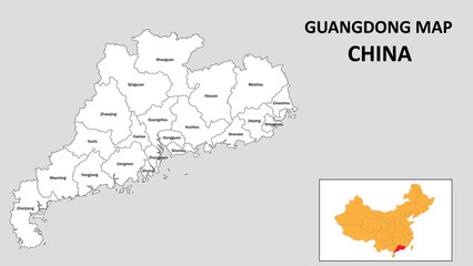 Wall Mural - Guangdong Map of China. State and district map of Guangdong. Administrative map of Guangdong with the district in white color.