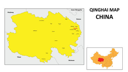  Qinghai Map of China. Major city map of Qinghai. Political map of Qinghai with country capital.