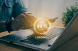© steafpong - Casual Businessman Touching Mobile Phone and Green Orange Circle Website Loading Speed in Vintage Tone