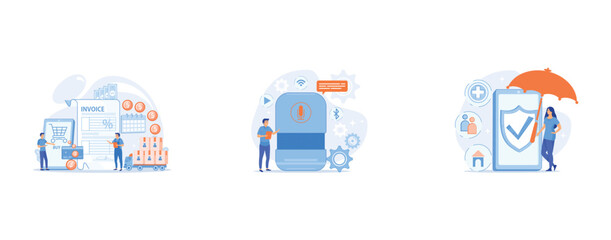 Poster - online shopping application, delivery service, transportation business, user with voice controlled s