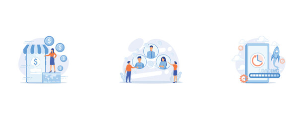 Poster - mobile banking, e banking app, human resources, talent management, loading speed boost, set flat vec