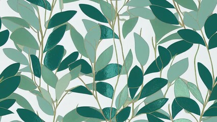 Wall Mural - Floral seamless looping animation, blue, green and white Ficus Elastica rubber plant on white background