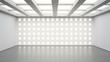 Abstract interior design 3D rendering of modern showroom. Empty floor with concrete wall background.