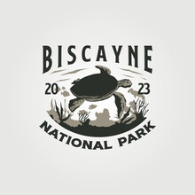 Biscayne National Park Vintage Logo Vector Illustration Design, Turtle Illustration Design