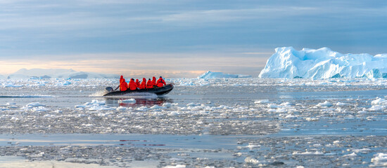 Zodiac cruise through icebergs of Cierva Cove in the Antarctic Peninsula