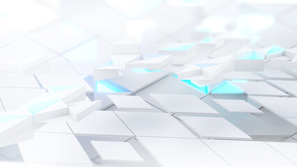 Wall Mural - Chaotic geometric shapes on white background,science and technology concept,blue neon light,3d rendering