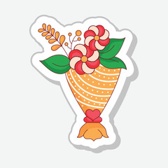 Poster - Isolated Bouquet Sticker Against White Background.