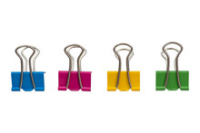Colorful Paper Binder Clip Set.  Metal Clips. Realistic Stationery