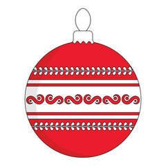 Canvas Print - Red And White Strip Filigree Christmas Ball Flat Icon.