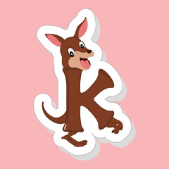 Poster - Sticker Style K Alphabet Animal Cartoon Kangaroo On Pink Background.