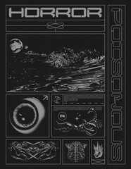 Wall Mural - retro futuristic space poster with mountains and planets. abstract print with noise, for streetwear,