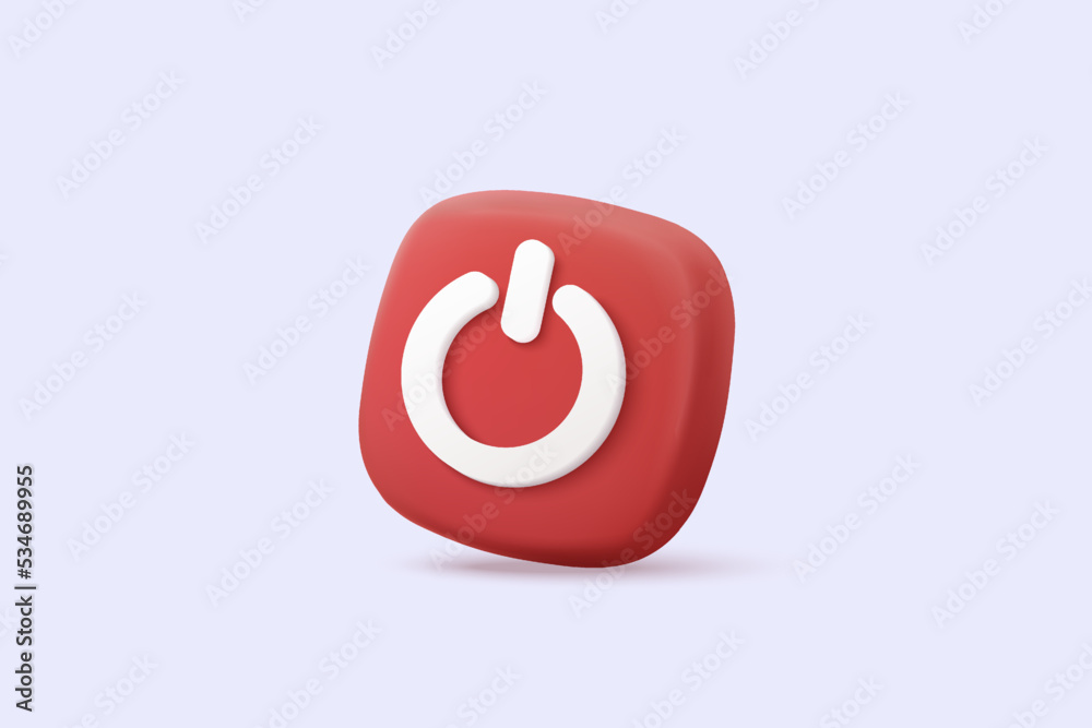 3d power start button icon isolated on white background. web push ...