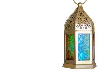 Ramadan Kareem Islamic Middle Eastern Lantern with Copy Space. Selective focus.	