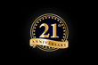 21th anniversary golden gold logo with gold ring and ribbon isolated on black background, vector design for celebration.