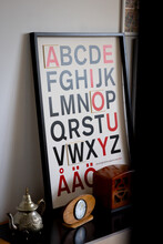 Vintage Eye Test Opticians Board With Red And Black Capital Letters On Wooden Board