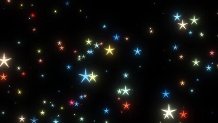 Wall Mural - Abstract falling colorful glowing stars with black screen 