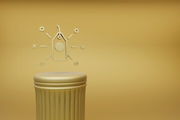 Poster - Beautiful abstract illustrations Golden Price Tag symbol icons on a golden column and wonderful background. 3d rendering illustration. Background pattern for design.
