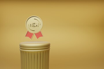 Aufkleber - Beautiful abstract illustrations Golden badge NEW symbol icons on a golden column and wonderful background. 3d rendering illustration. Background pattern for design.