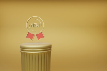 Poster - Beautiful abstract illustrations Golden badge NEW symbol icons on a golden column and wonderful background. 3d rendering illustration. Background pattern for design.