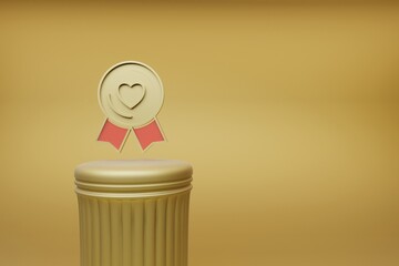 Aufkleber - Beautiful abstract illustrations Golden badge heart symbol icons on a golden column and wonderful background. 3d rendering illustration. Background pattern for design.