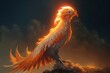 Phoenix bird risen from the ashes, fire bird. Burning bird. 3D illustration.