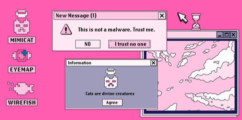 Leinwandbilder - Collage of retro user interface and icons in pastel pink colors. Vaporwave style illustration for the programming and DevOps subjects.