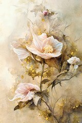 Wall Mural - painting of pink sepia flowers in pastel colors. digital art, printable floral wall art, ai illustra