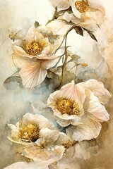 Wall Mural - painting of pink sepia flowers in pastel colors. digital art, printable floral wall art, ai illustra