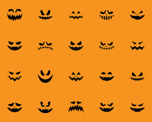 Set Of Scary Face Icons, Halloween, Evil Face