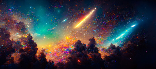 Aufkleber - abstract illustration of the cosmos on the theme of the origin of life in the universe with stars, comets and nebulae
