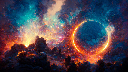 Aufkleber - abstract illustration on the theme of the origin of the universe with stars and nebulae, a fantastic space landscape