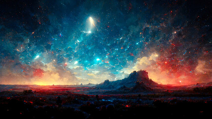 Wall Mural - illustration on the theme travel in space with stars and nebulae of the universe