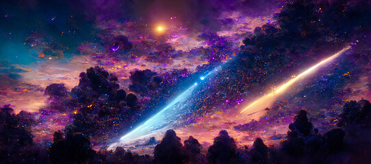Aufkleber - abstract background of outer space with ultra bright stars and comets on the theme of explosions and life in space