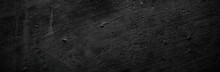 Panoramic Black And Grey Concrete Texture Background. Scary Dark Walls, Slightly Light Black Concrete Cement Texture For Background. Surface Dark Grunge Panorama Landscape