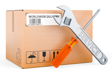Poster - Parcel with screwdriver and wrench. 3D rendering