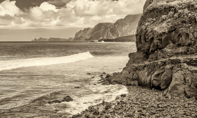 Sticker - Praia do Faial in Madeira, Portugal. Coastline of Faial