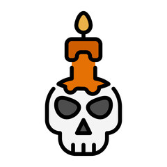 Sticker - candle skull Color line icon