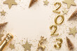Leinwandbild Motiv Happy New Year 2023 poster. Christmas background with gold 2023 numbers.