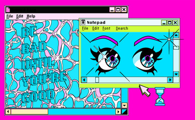 Leinwandbilder - Cute retro vaporwave style collage of user interface elements. Pixelated Y2K window boxes, tabs, buttons.